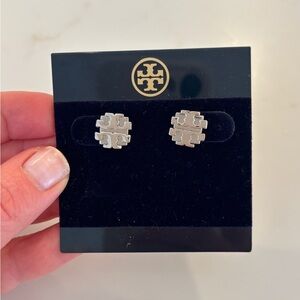 Tory Burch Silver Double-T Stud Earrings